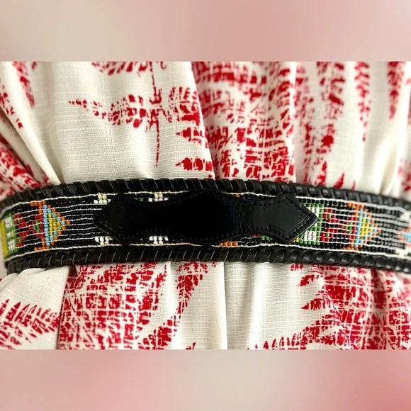 Vintage Belt Leather Beaded Native American Black MultiColor Size Small Navajo - Picture 5 of 9